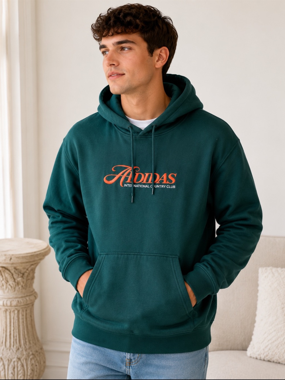NWT Adidas Club Hoodie Men’s Medium Green Aurora Ivy Embroidered Logo Pullover